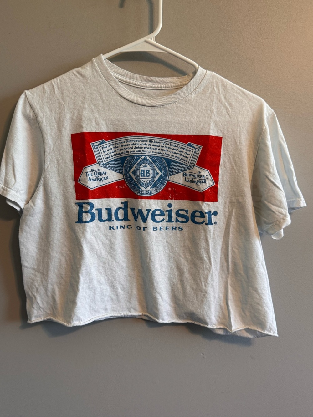Budweiser King of Beers Crop Graphic Tee White Medium Vintage Style